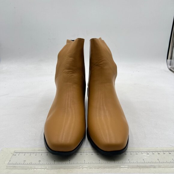 Tan Low Heel Back Strap Buckle Ankle Boots Square Toe Ladies Casual Daily Boots - Picture 2 of 7